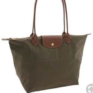 Long Champ large olive green and brown tote